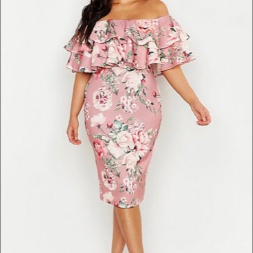 NWT Floral flounce off the shoulder dress